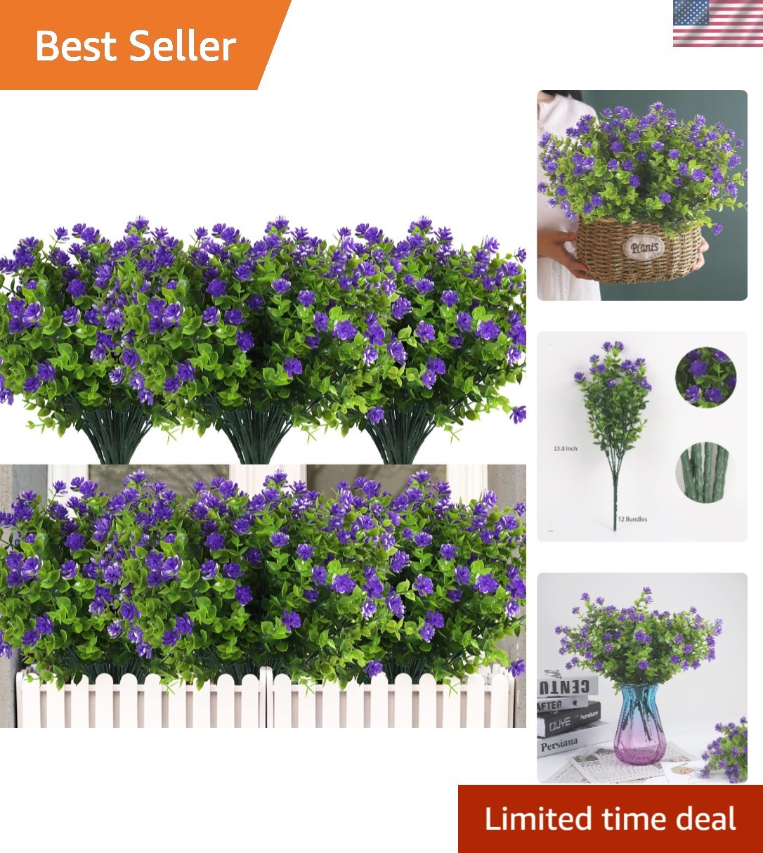 12 Bundles of UV Resistant Artificial Flowers – Lifelike Spring Decor for Home