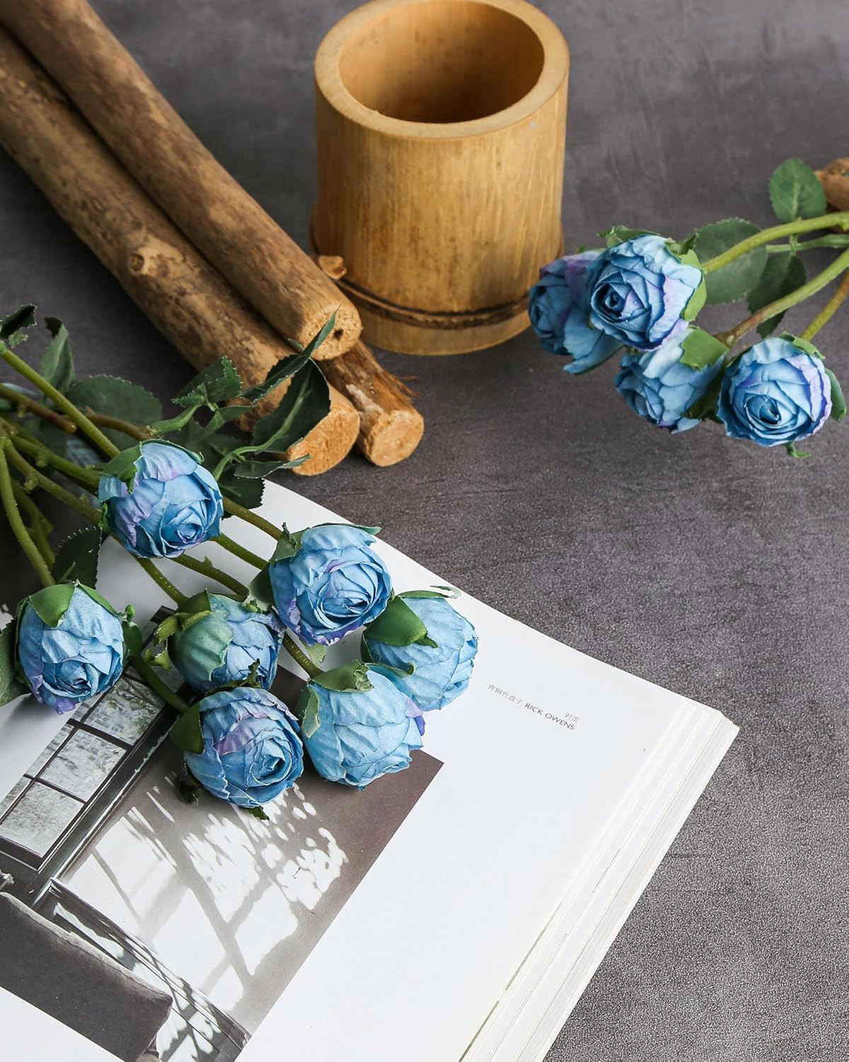 24pcs Artificial Vintage Roses Fake Mini Silk Rose Flowers with Long Stem for DI