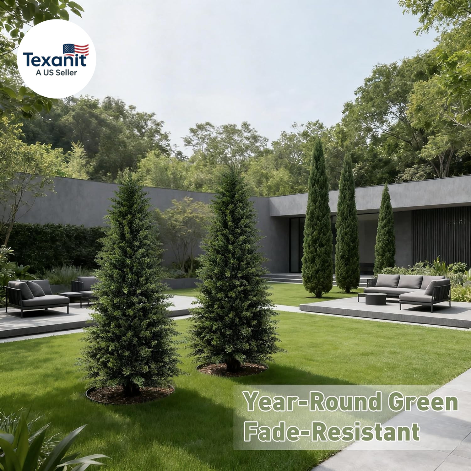2 Pack 5Ft Artificial Cedar Trees for Outdoors (UV Resistant), Potted Faux Cedar