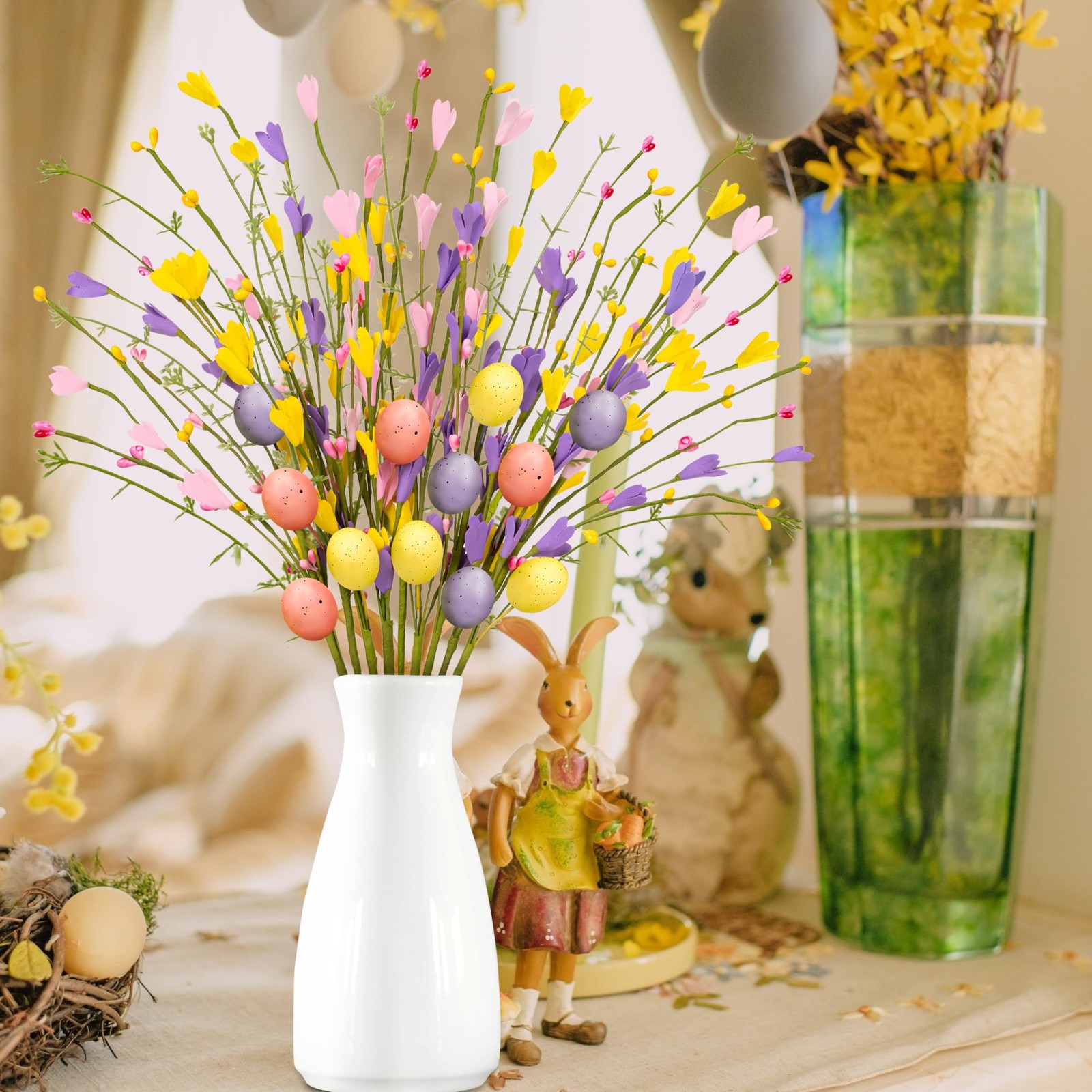 15PCS Easter Decorations Egg Picks – Spring Artificial Floral Stems Decor Flo…