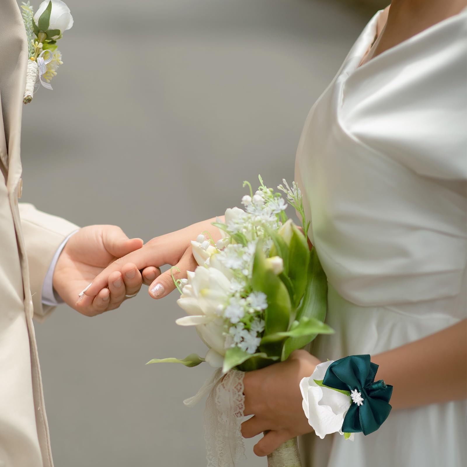 Green Corsage Boutonniere Set Elegant Artificial Rose Flower Prom Wedding