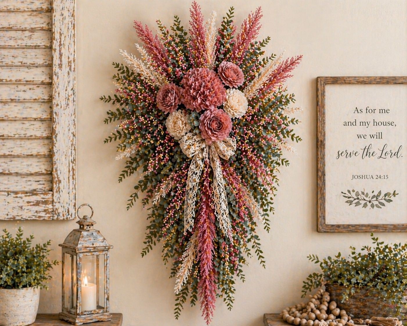 Rose Pink Pampas Grass 3 Stem Faux Pampas 21 Inch Boho Decor Rustic Vase Filler