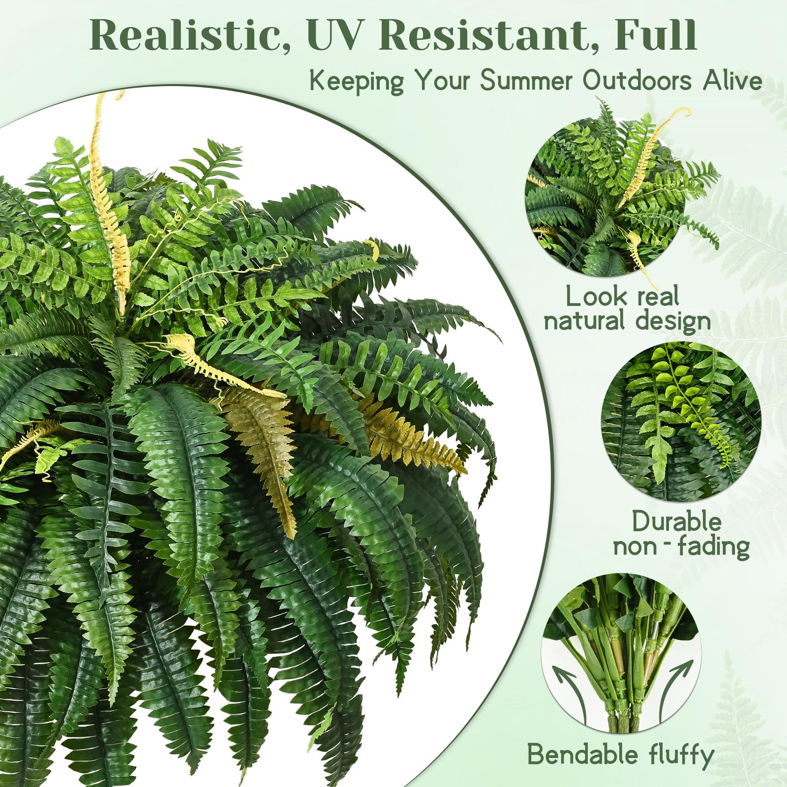 48 inch 88 Leaves XXL Large Fake Ferns Artificial Ferns for Outdoors Look Rea…