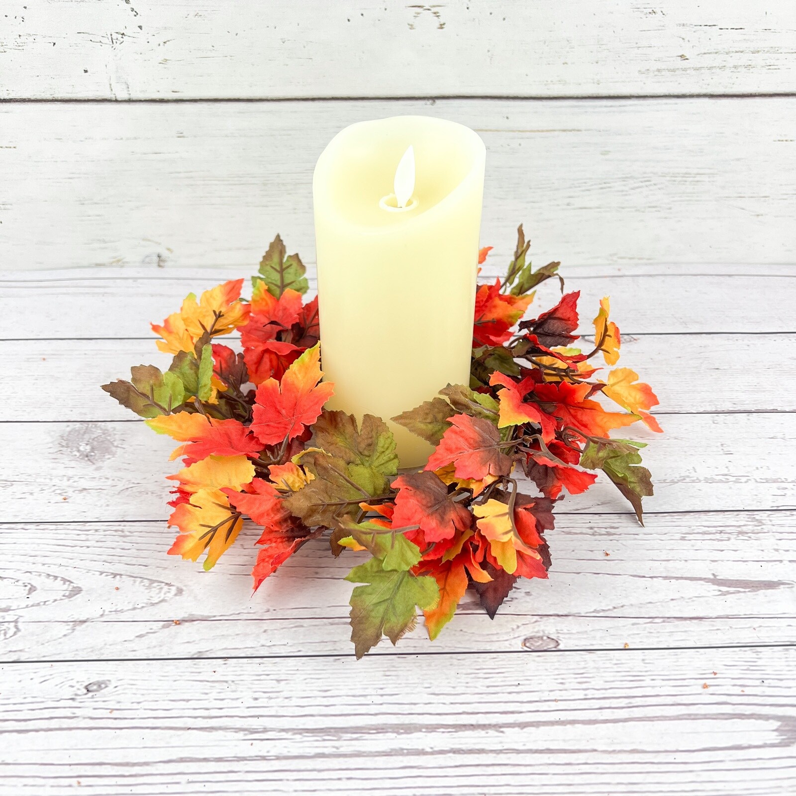 Brilliant Maple Candle Ring / Wreath 4.5″ Inner Diameter Autumn Fall Leaves