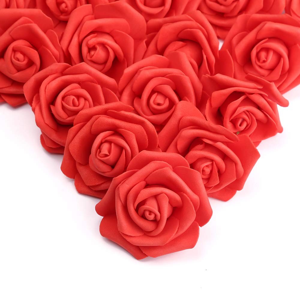 100 Pcs 3 Inch Red Rose Artificial Flower Heads for DIY Crafts Wedding Bouquets
