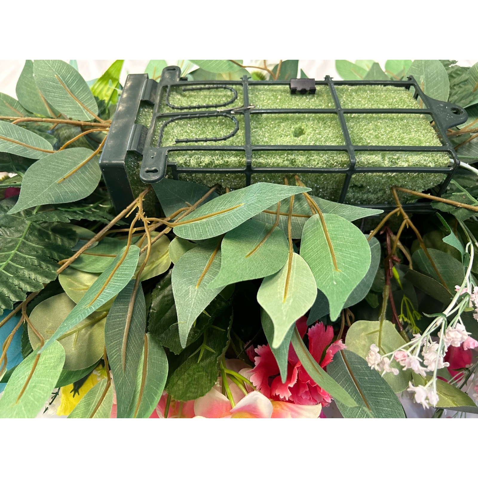 Multi Color Floral Saddle Cemetery Headstone Spray Faux Lilies Roses 34 Inch