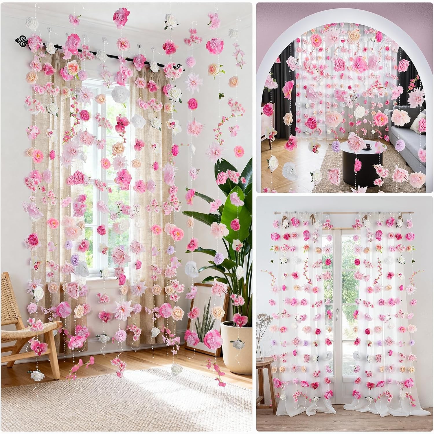 Pink Flower Garland 12PCS 96FT Artificial Hanging Vines for