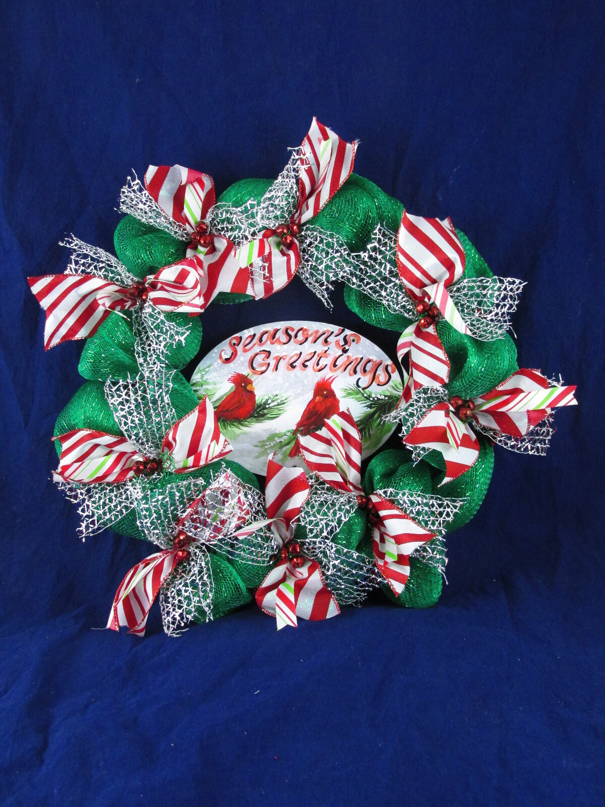 Green and Red Peppermint Deco Mesh Ribbon Holiday Wreath