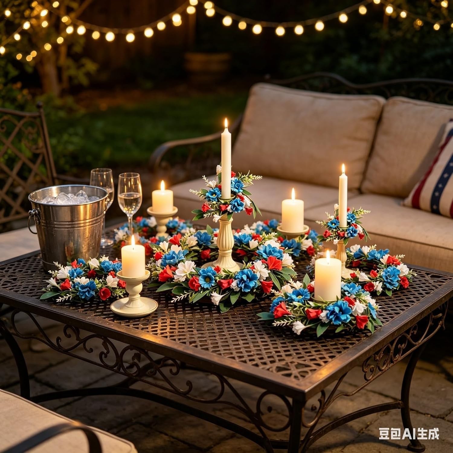 6 Pcs 1.38″ Mini Taper Candle Rings Wreaths 4th of July Table Decor Candle Holde
