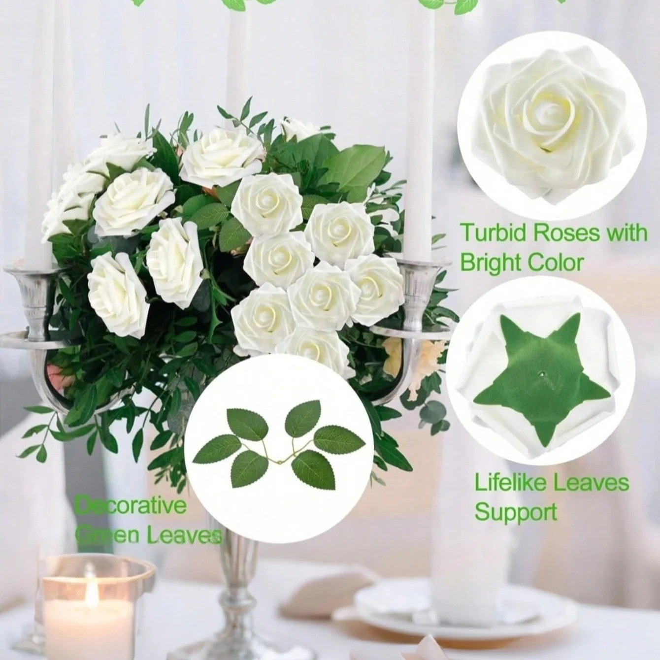 25pcs Artificial Flowers, Fake Flowers Roses W/stem For DIY Wedding Bouquets Cen