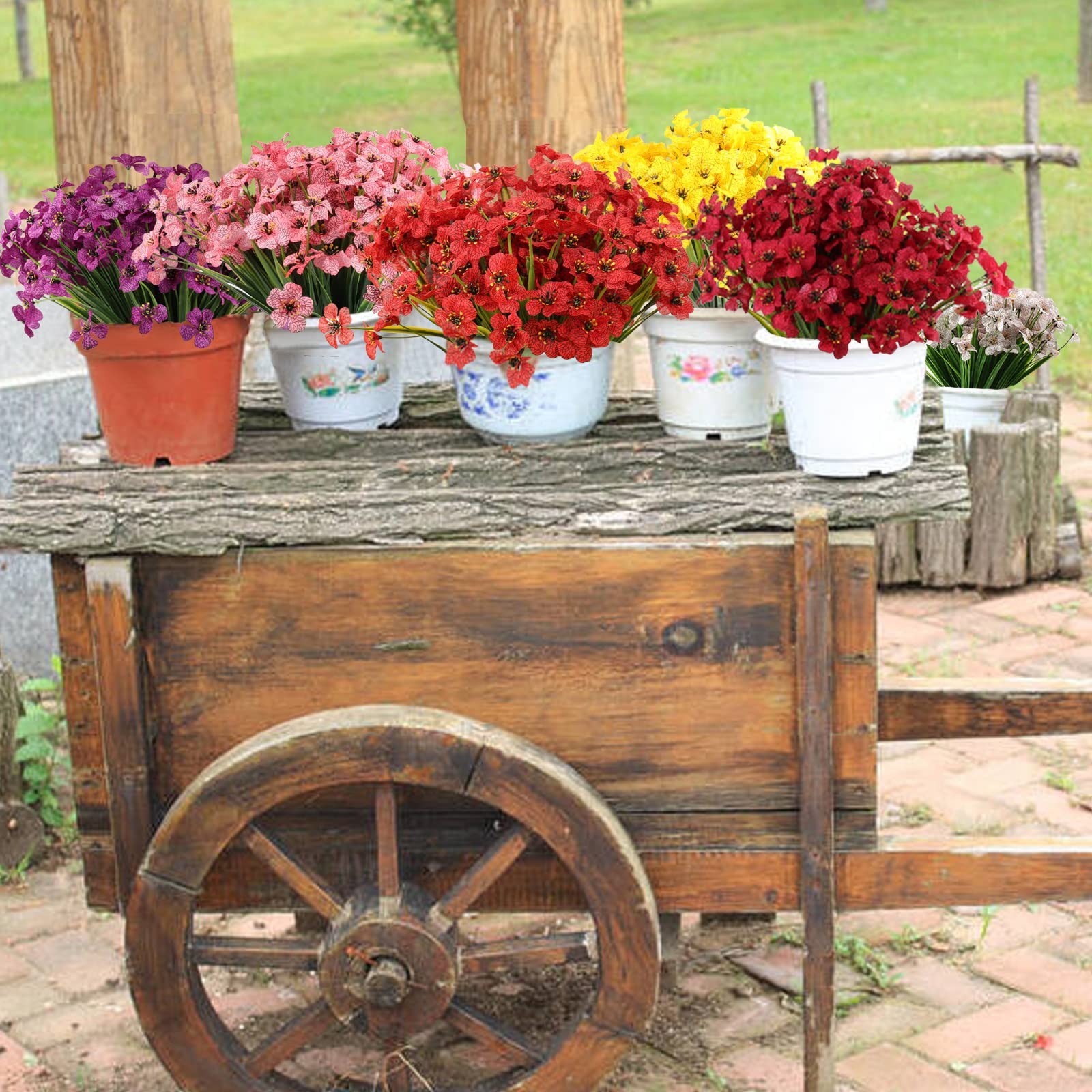 Artificial Flowers for Outdoors,12 Bundles UV Resistant Artificial Flowers De…