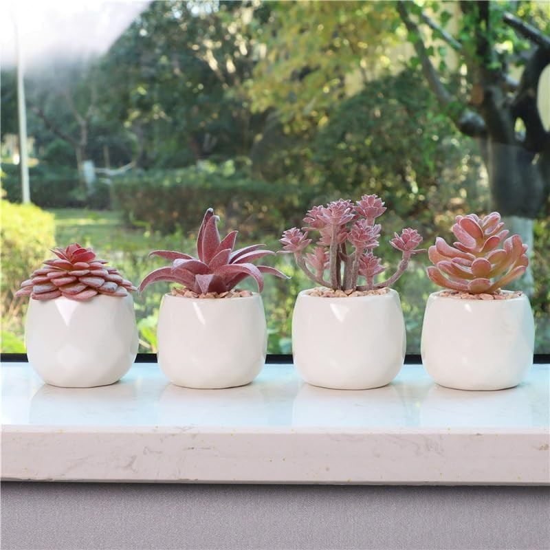 4 Pack Mini Succulents Plants Artificial Fake Succulents Pots Faux Succulents…