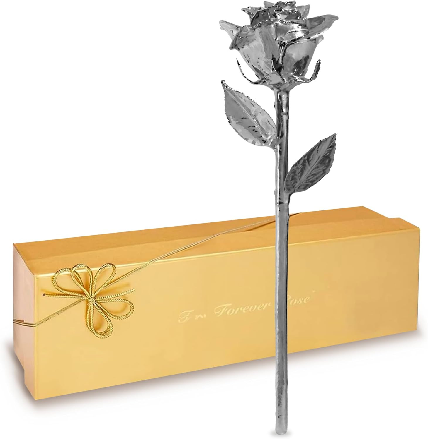 Real Rose Dipped in Platinum, Handcrafted Preserved Rose in Luxury Gold Gift Box