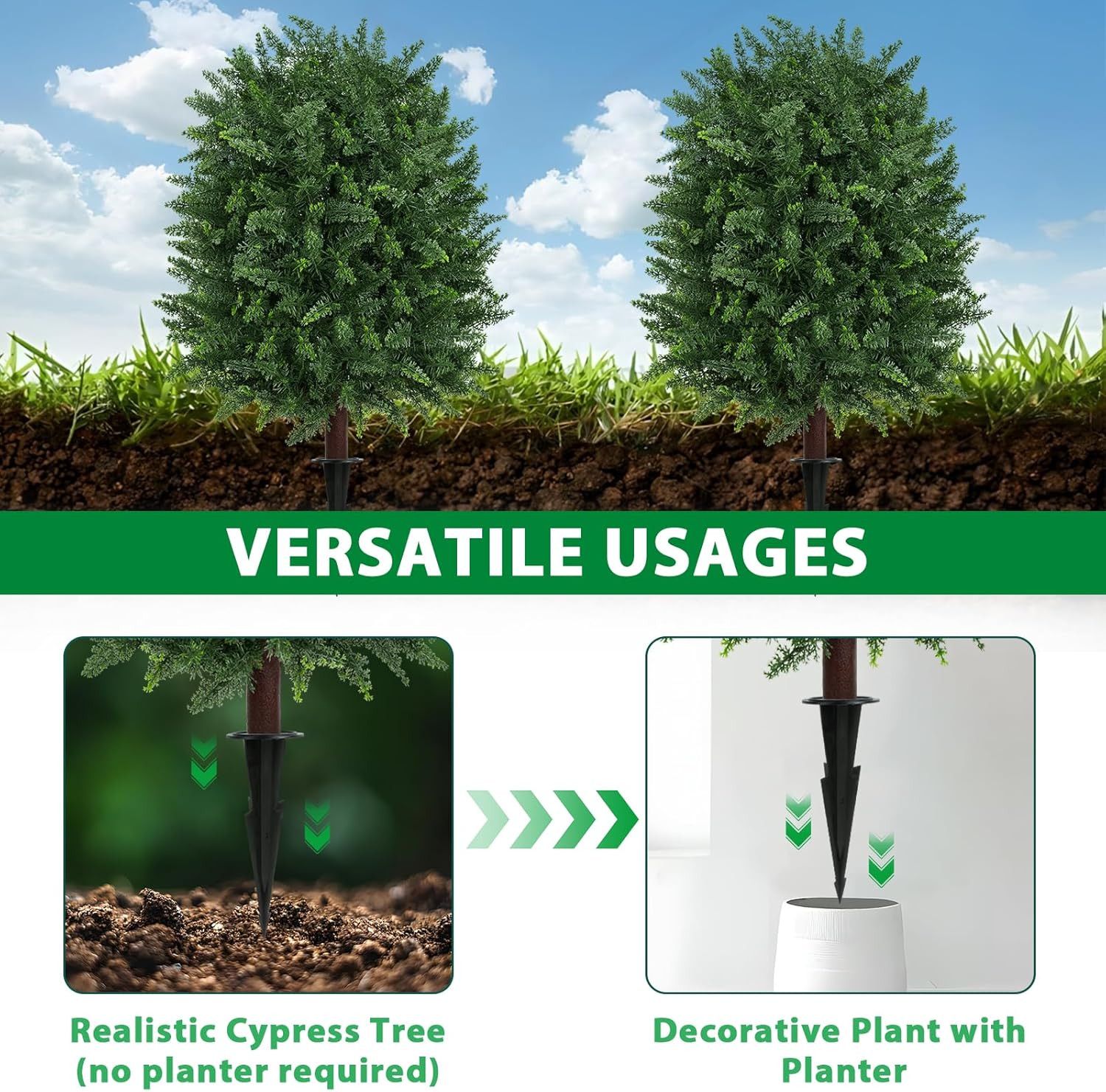 Artificial 28.7 Inches Cedar Topiary Trees with Ground Spike, 2 Pieces Fake Pine