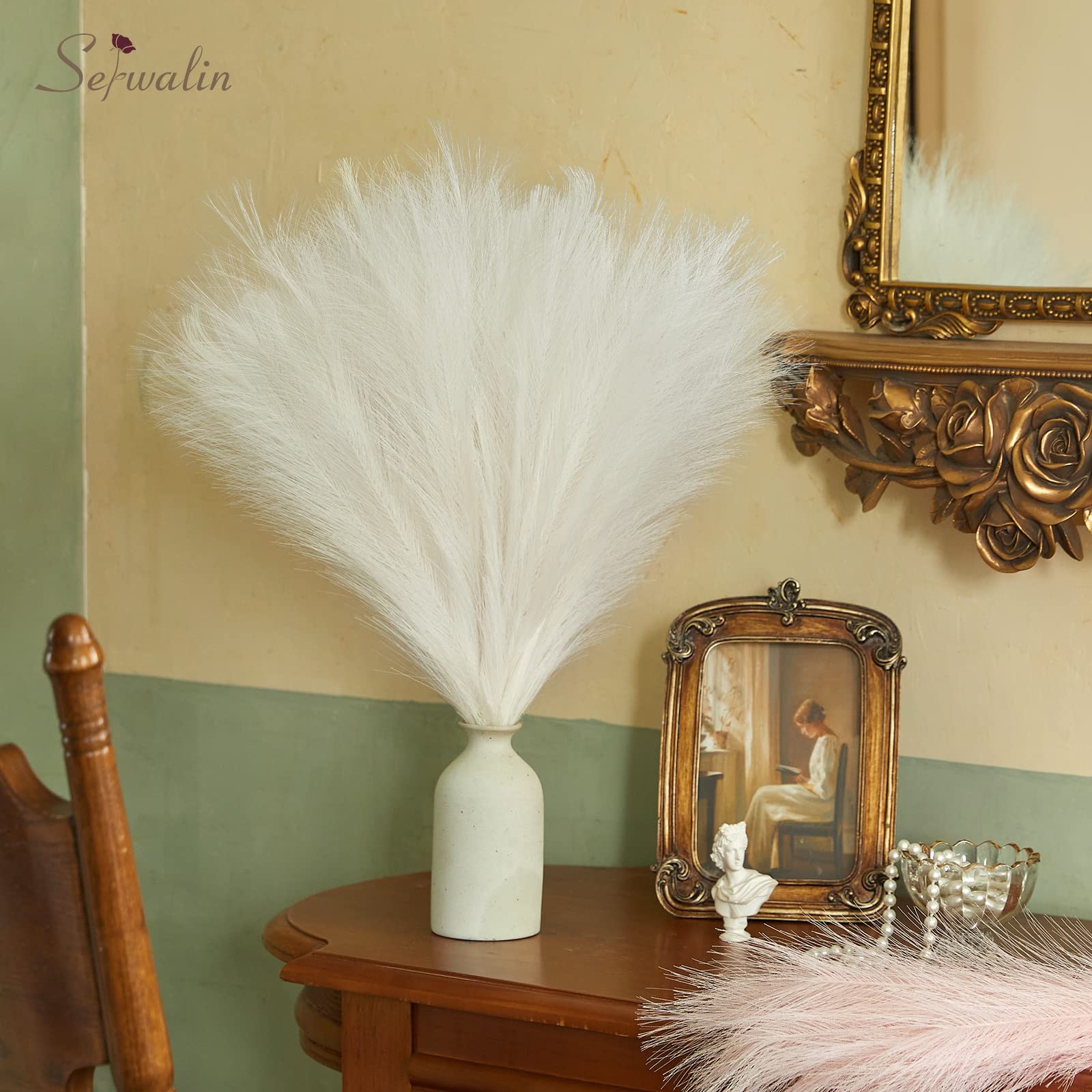 White Pampas Grass Decor, 17.7 Inch 6pcs Boho Decor, Faux Pampas Grass Living…