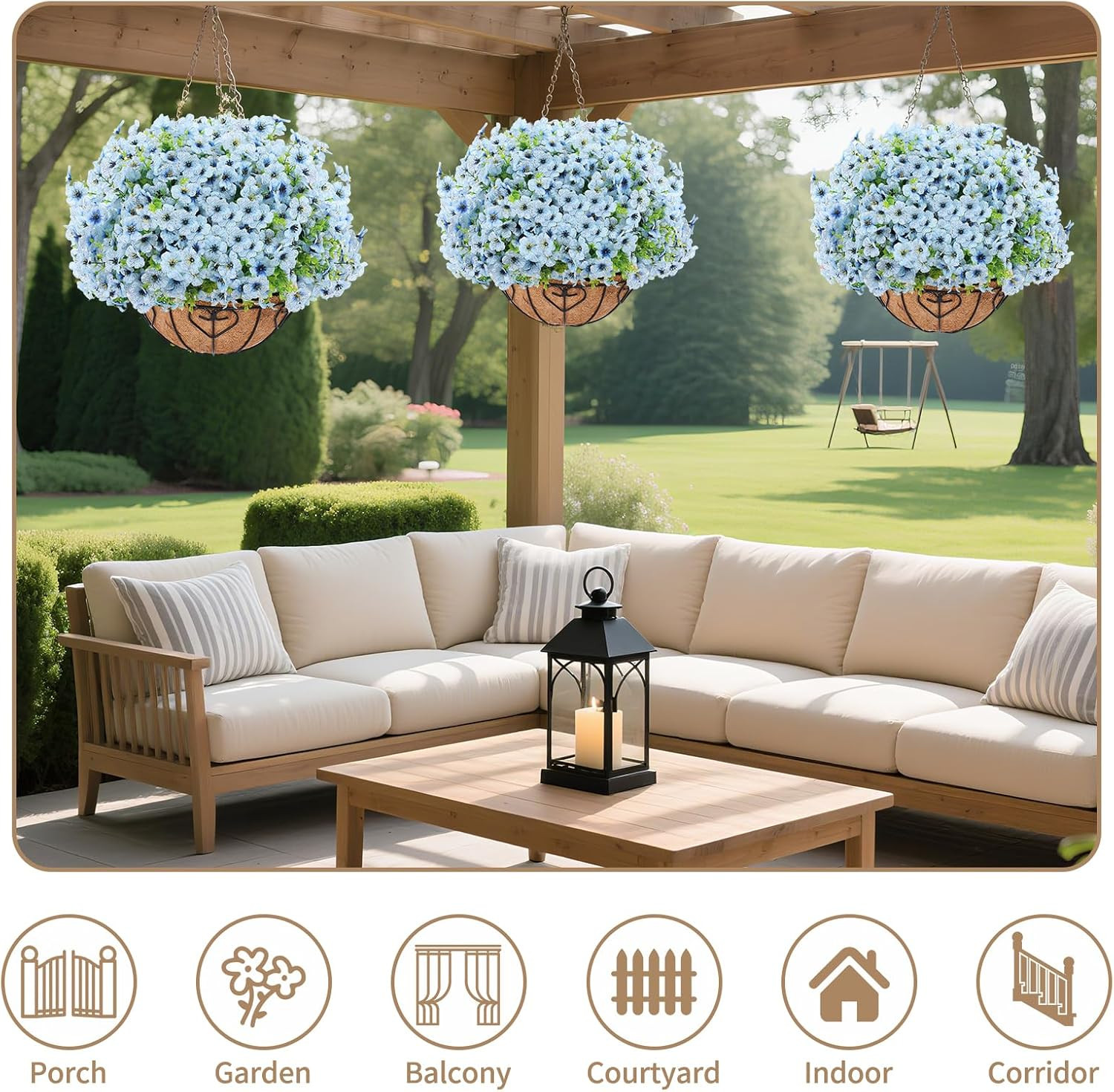 Artificial Hanging Flower for Outdoors, Fake Hanging Basket for Outside,1 Hangin