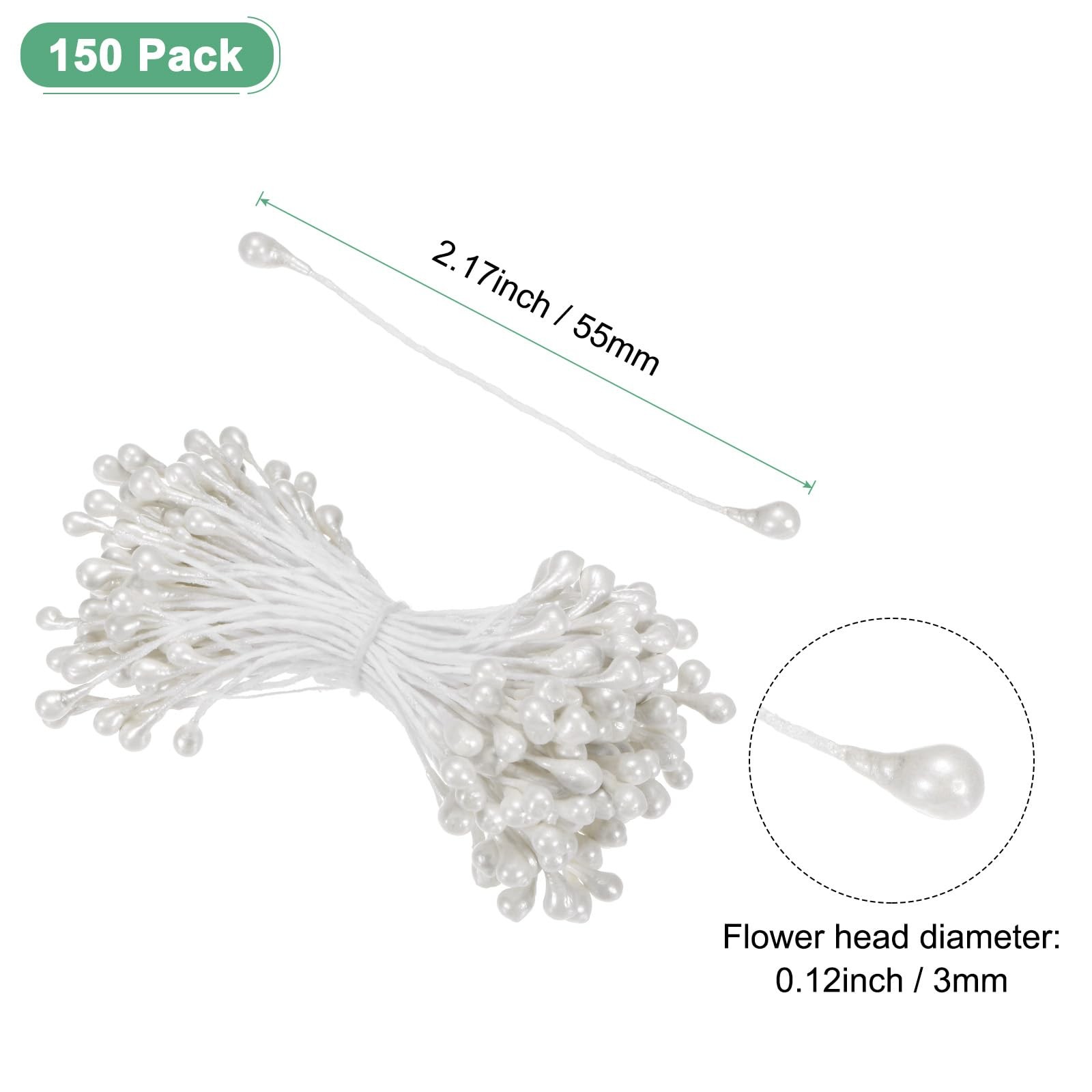 150 PCS Artificial Flower Stamen Kit 3mm Mini Double Heads Pistil White DIY