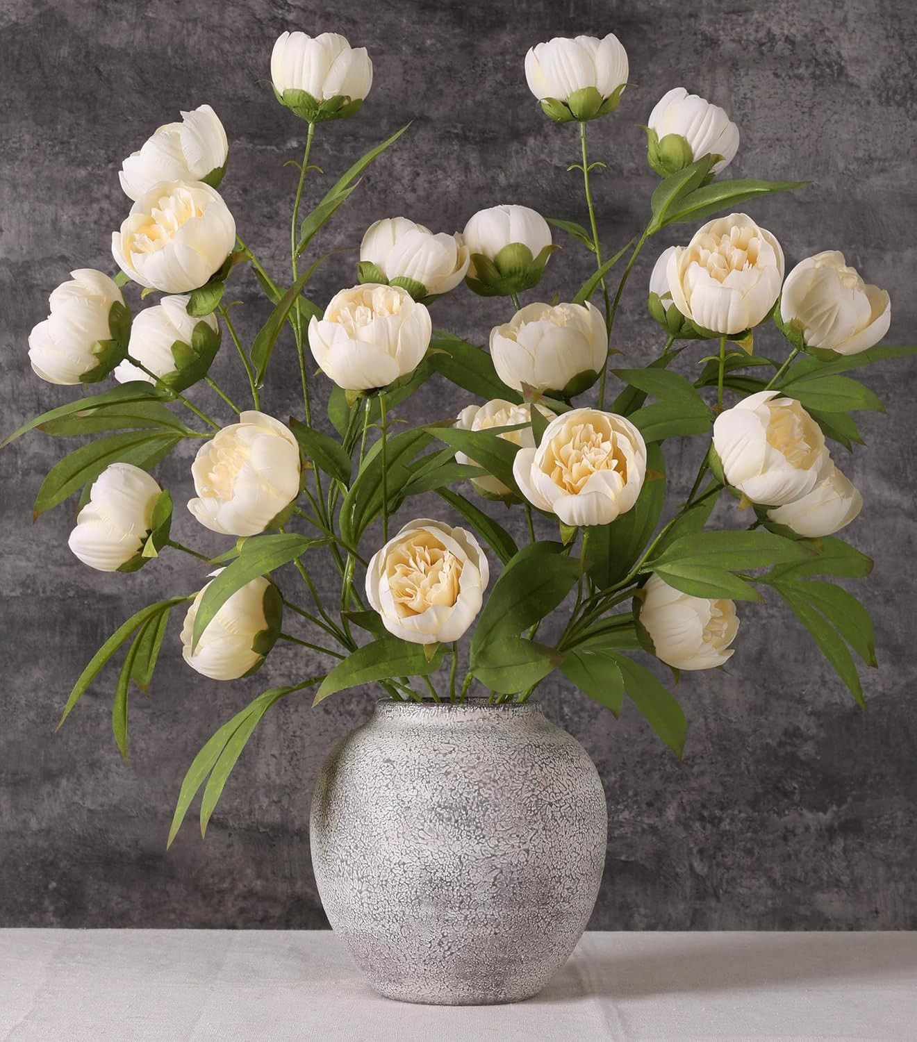 florisso 6 Pcs Peony Artificial Flowers for Vase 27″ – Fake Stems (Beige) | Bulk