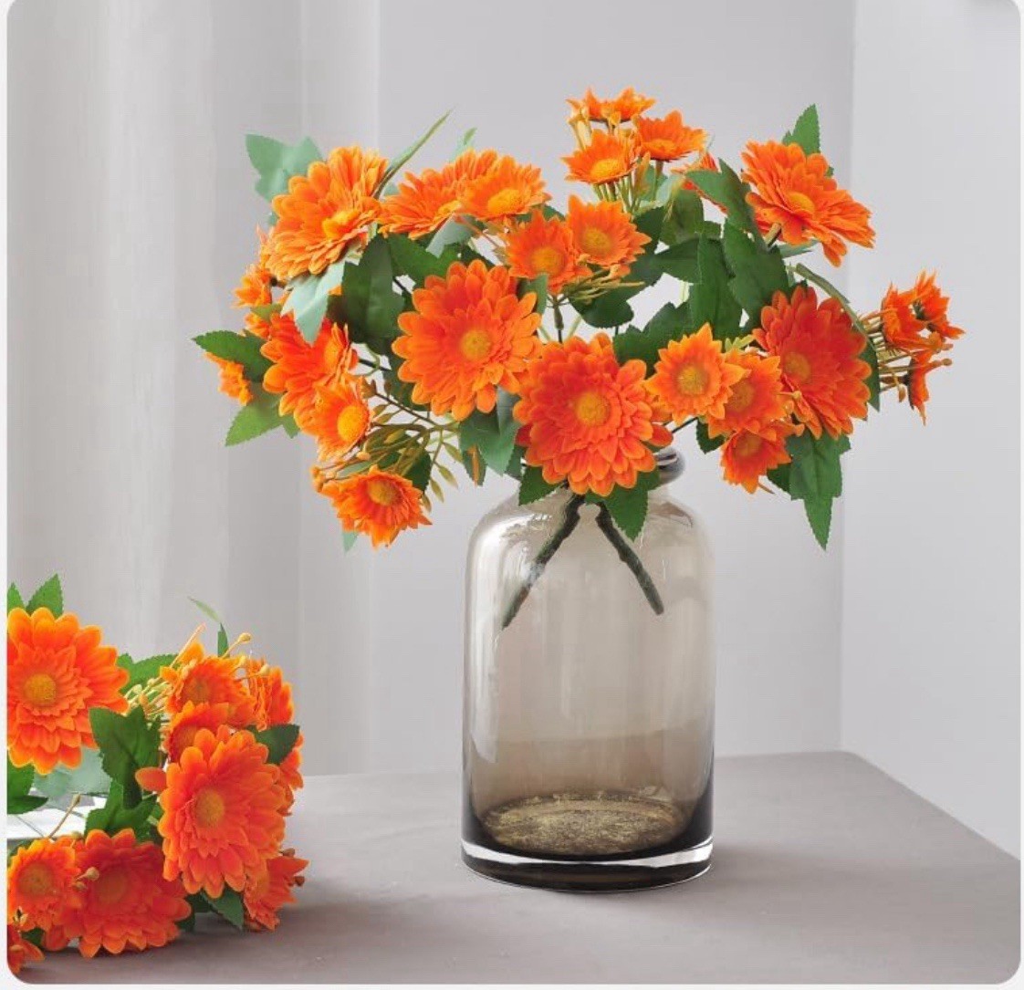 2 Pack Artificial Fall Flowers Orange Sunflower Daisy Floral Stems Home Decor