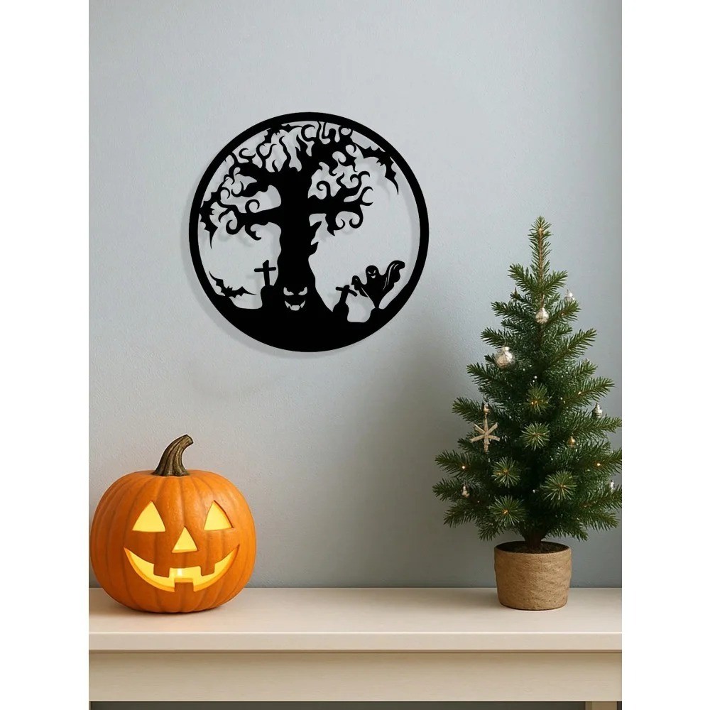 Gothic Halloween Black Iron Tree Wall Art – Spooky Living Room Outdoor Decor