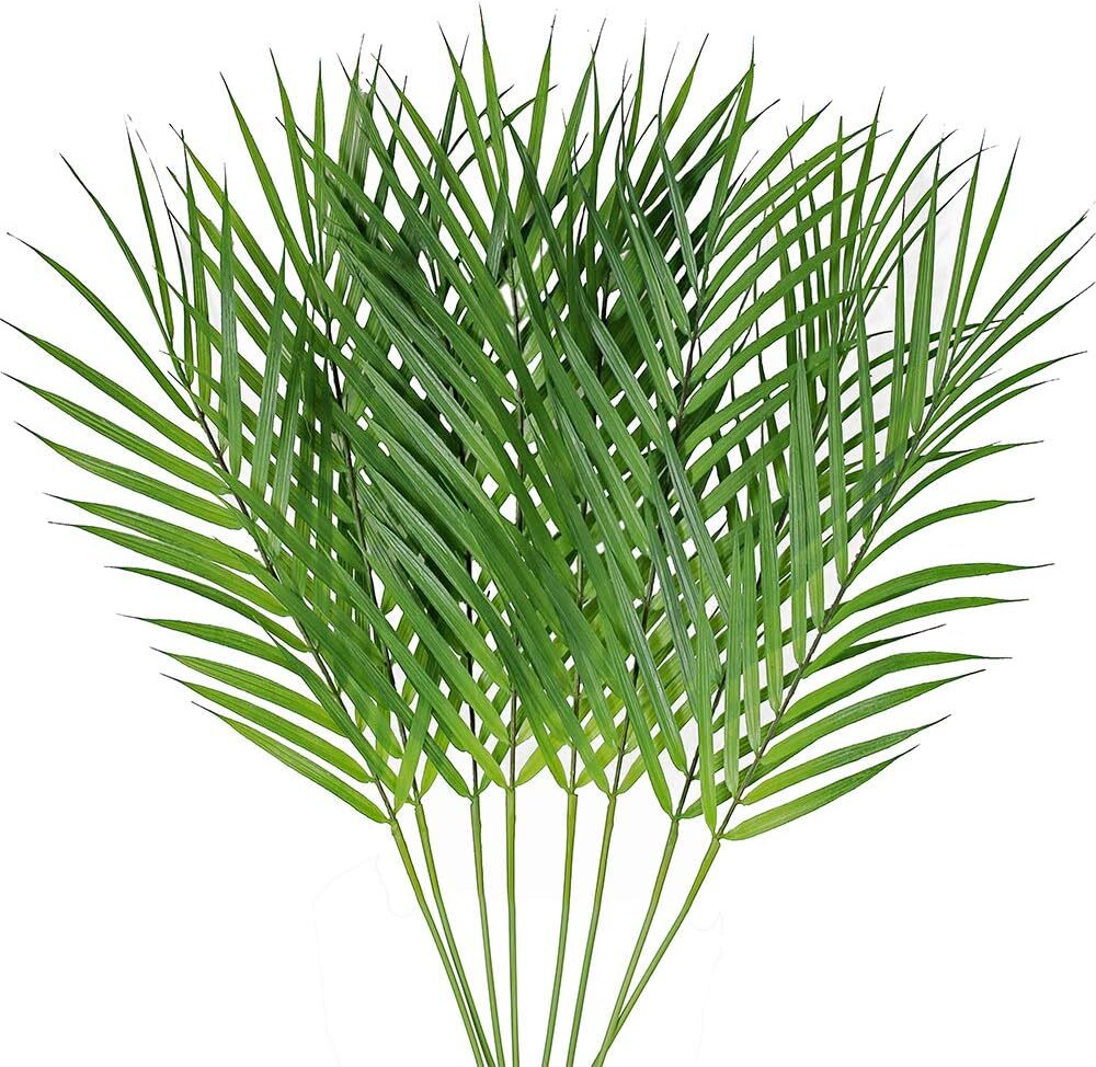 8 Pcs Artificial Areca Palm Leaves Stems Greenery Tropical Palm Tree Leaves Plan