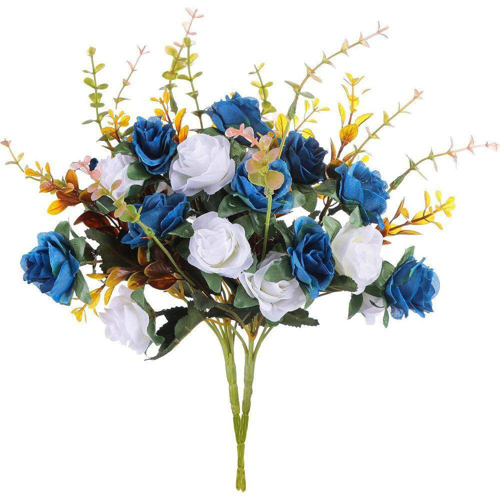 13 In. Dark Blue Indoor Artificial Rose Silk Flowers for Tables Decorations, 2-P