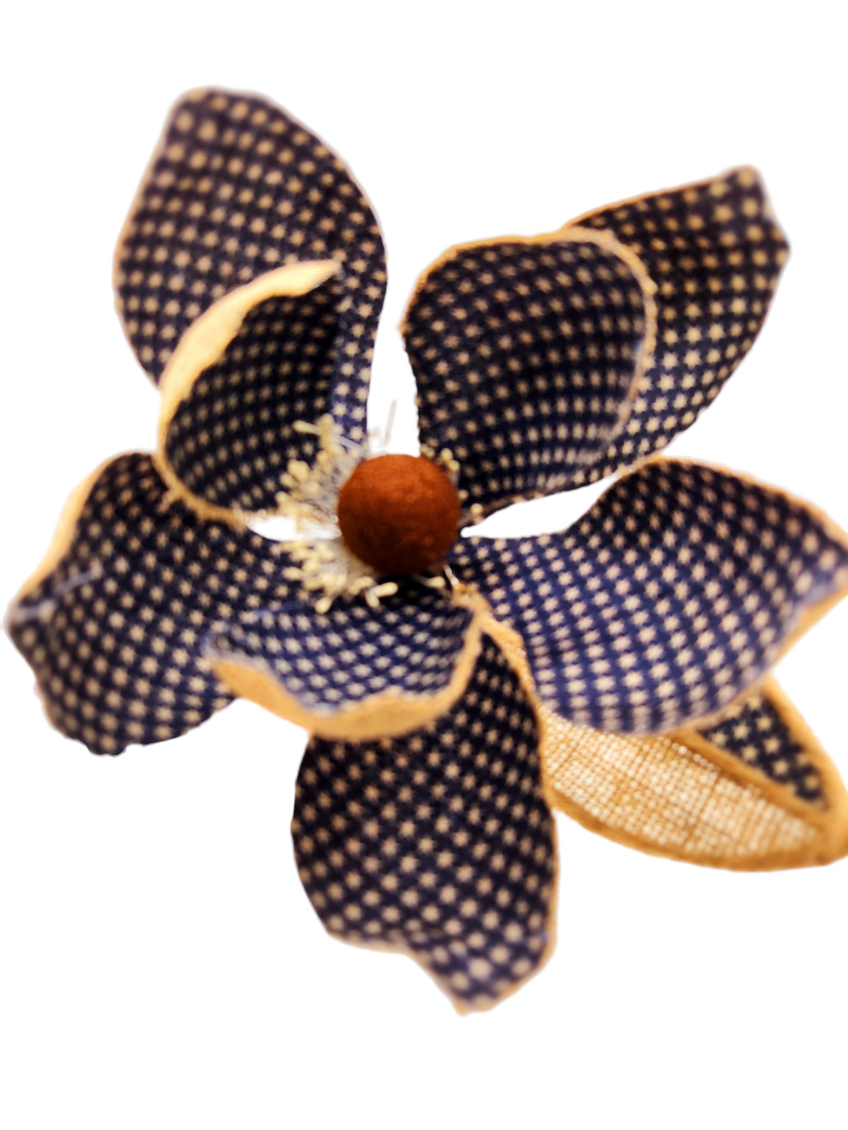 Burlap Patriotic Magnolia Flower Pick Spray Home Decor B828-1 Blue, Navy Blue