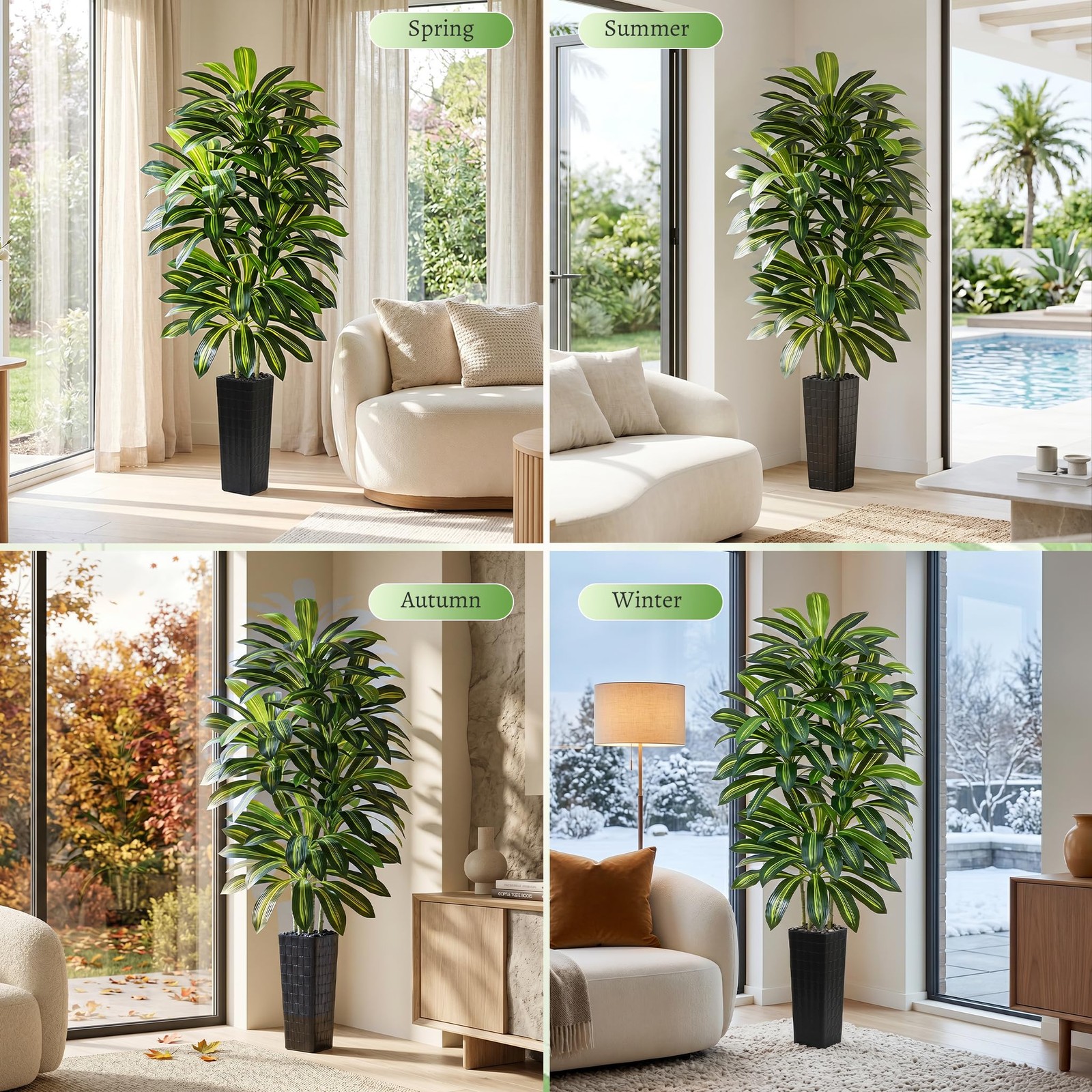 Artificial Dracaena Tree – 7FT Tall Fake Plants with Black Square Planter – A…