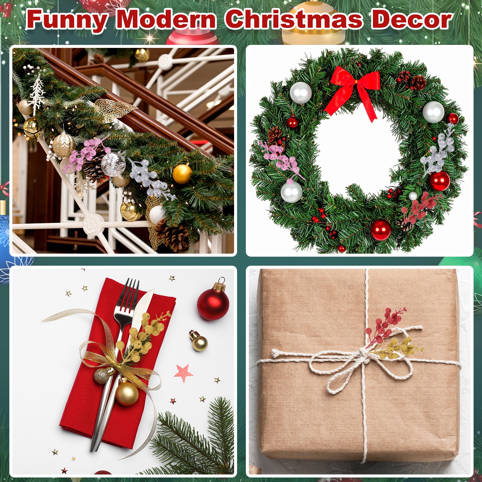 15Pcs Christmas Glittered Berries Stems(Black)