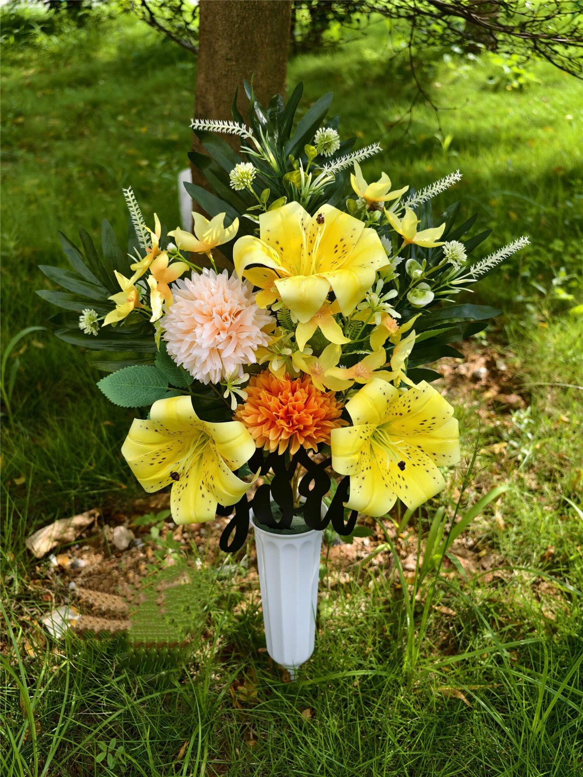 Artificial Liles Mums Daises Flowers Cemetery Grave Arrangement Decor Memorial