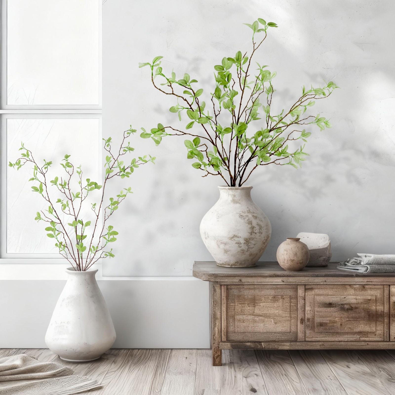 3 Pcs Artificial Eucalyptus Stems – 43 Inch Long Faux Eucalyptus Branches for…