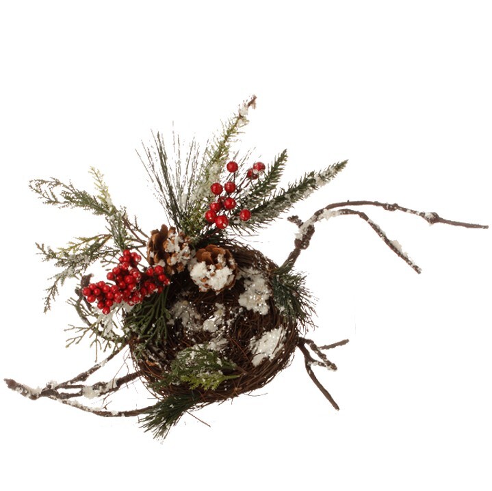 NWT RAZ 21″ Bendable Bird NEST Snowy BRANCH Twig Berries Christmas table Decor