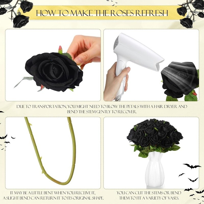 Artificial Black Roses Bulk Long Stem Silk Flowers Weddings Decor Centerpieces