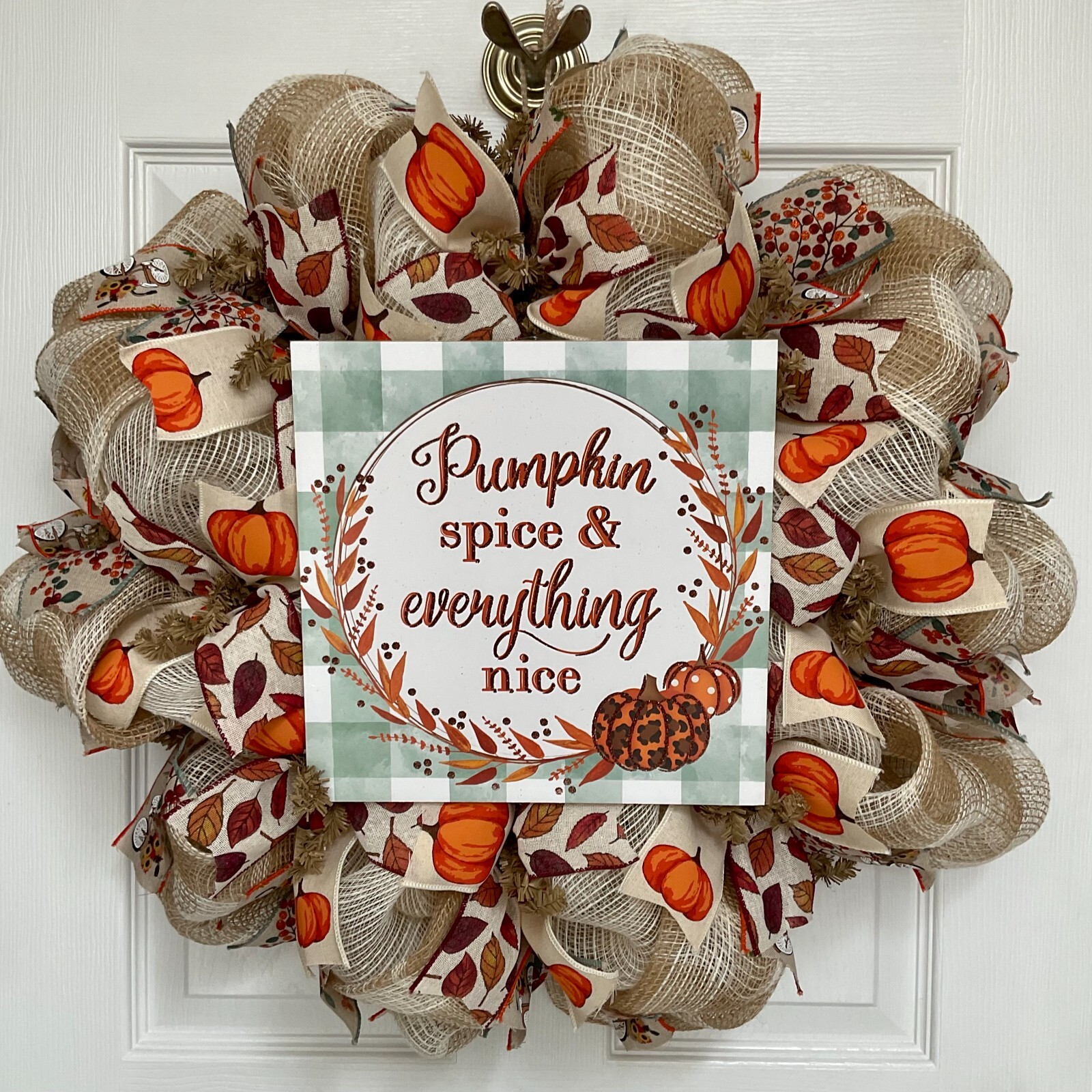 Pumpkin Spice And Everything Nice Burlap Deco Mesh Autumn Wreath