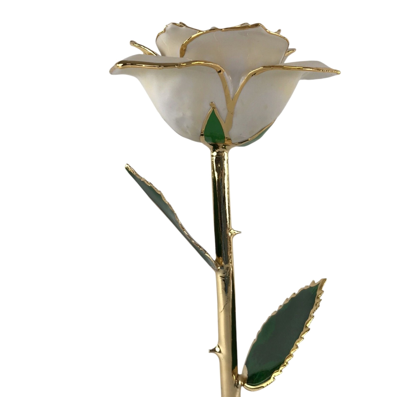 24K Gold Dipped White Rose Long Stem Forever Preserved Rose Flower Lacquered