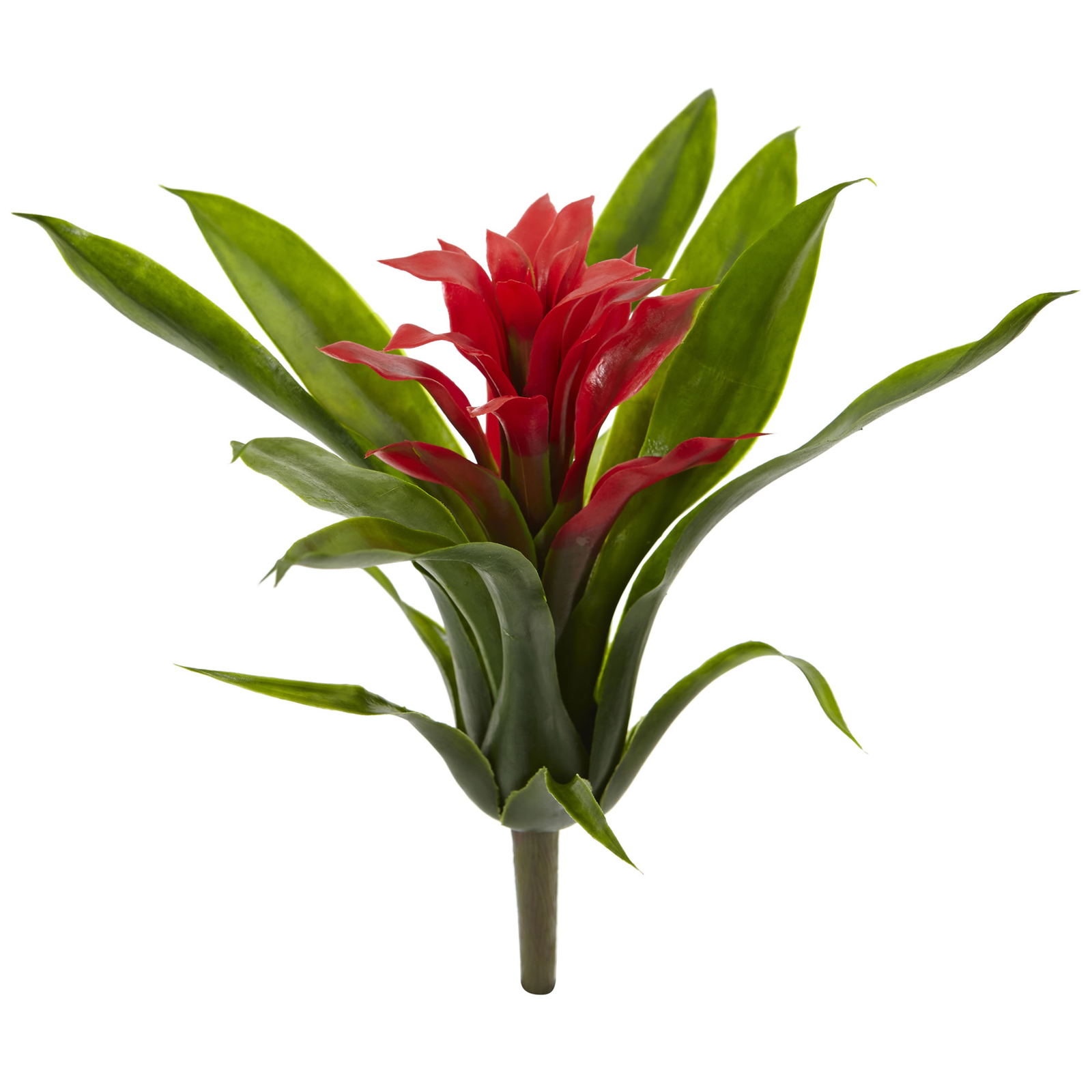10” Bromeliad faux Flower Red Green Leaves Natural Set Of 6