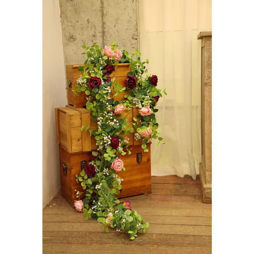 5.91 Ft. Red Indoor/Outdoor Artificial Rose Gypsophila Flowers for Wedding, Part