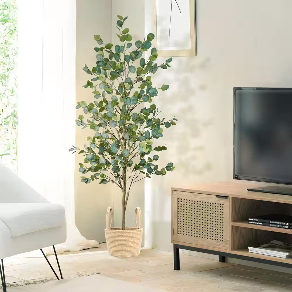 72.00 In. Artificial Eucalyptus Tree in Planter Basket Indoor Decorative Silk Pl