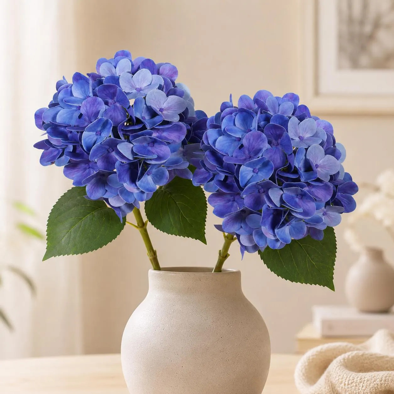 Set of 2 Artificial Hydrangea Stems, Wisteria Purple Faux Floral Vase Filler