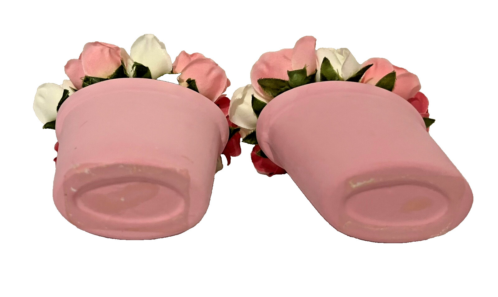 Set of 2 Silk Pink Faux Rose Miniature Clay Pots Home Accessory Decor Gifts