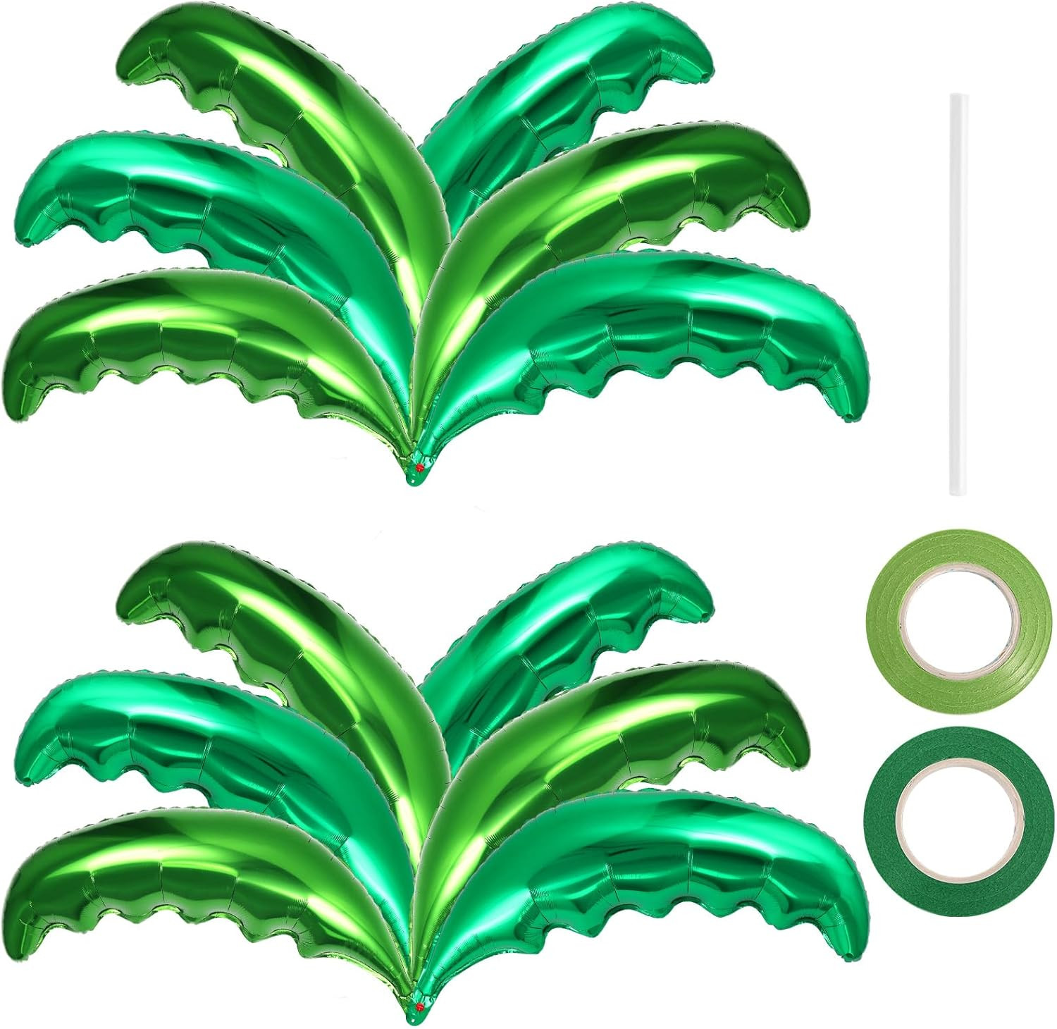 12 Pcs Palm Tree Leaves Balloons,Hawaiian Tropical Green Leaf Balloons,Foil Coco
