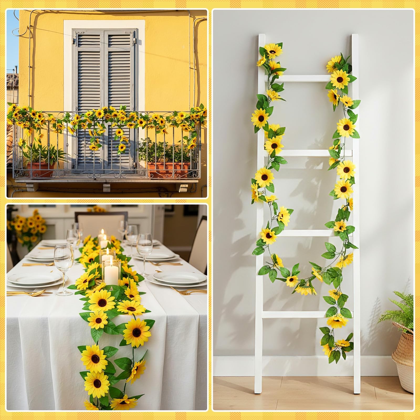 6 Pcs 8.2 FT Artificial Sunflower Garland Decoration 3 Inch 4 Inch Sunflowers…
