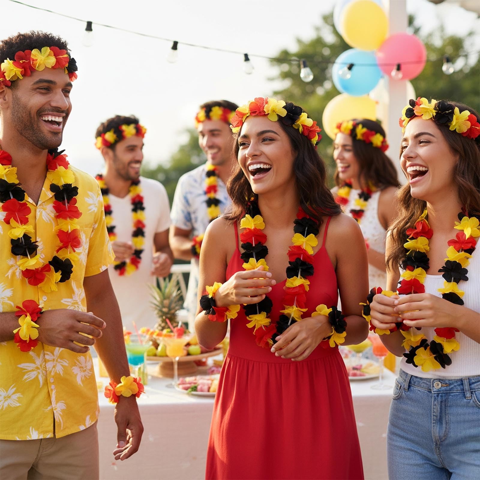 4Pack Flag Flower Leis Patriotic Flower Lei for 4th of July,Red Black and Yel…