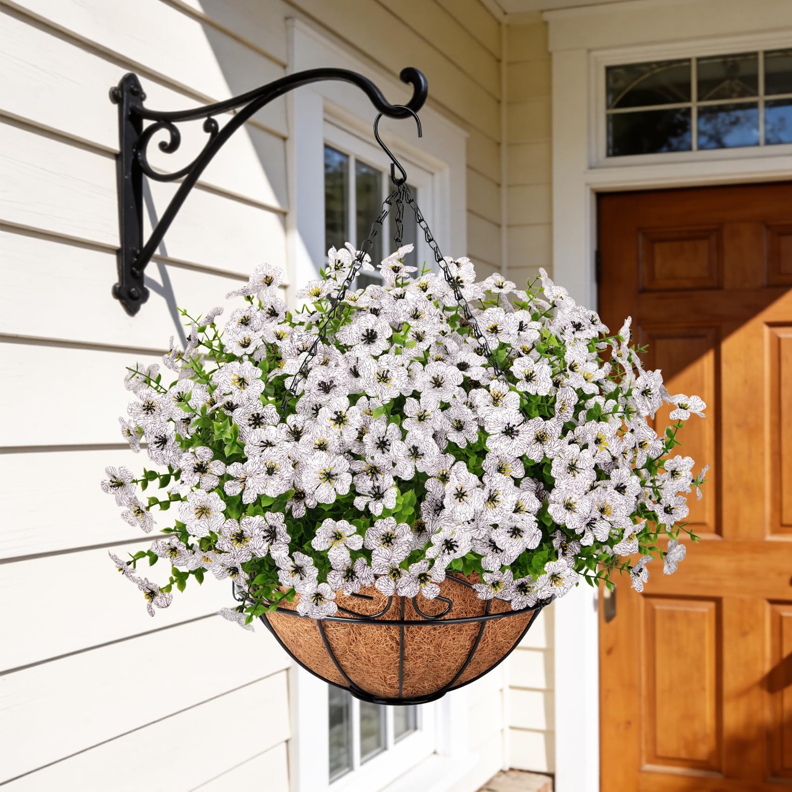 Roberly Artificial Hanging Flowers for Outdoors with Hanging Basket Fake Silk