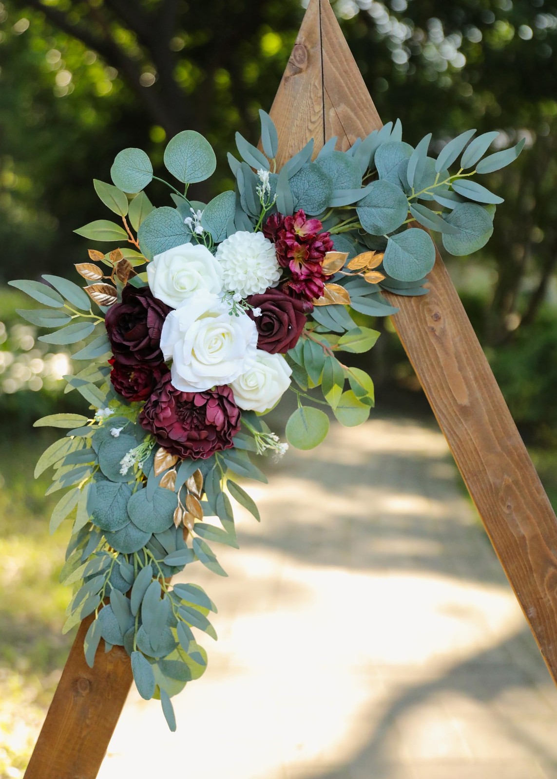 Artificial Burgundy Wedding Arch Flower Swags Set of 2 Welcome Sign Decor