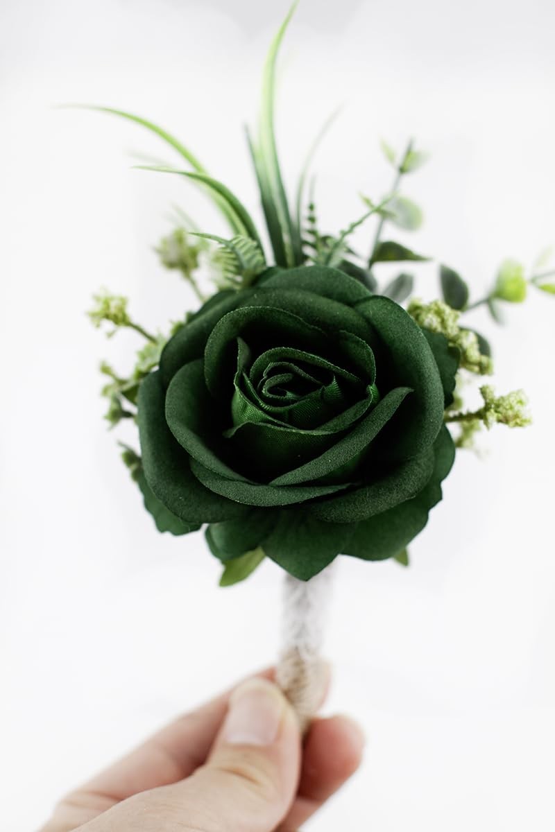Green Set of 6 Boutonniere for Best Men Groom Groomsmen Buttonholes for Weddi…