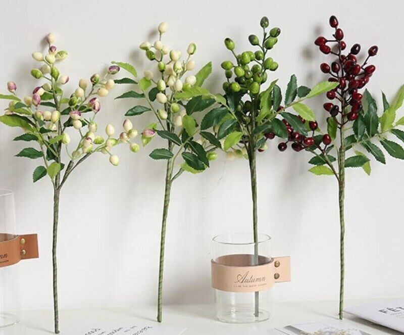 Artificial Berry Flower Fake Olive Fruit Branch Plant Home Decor Flowers Bean
