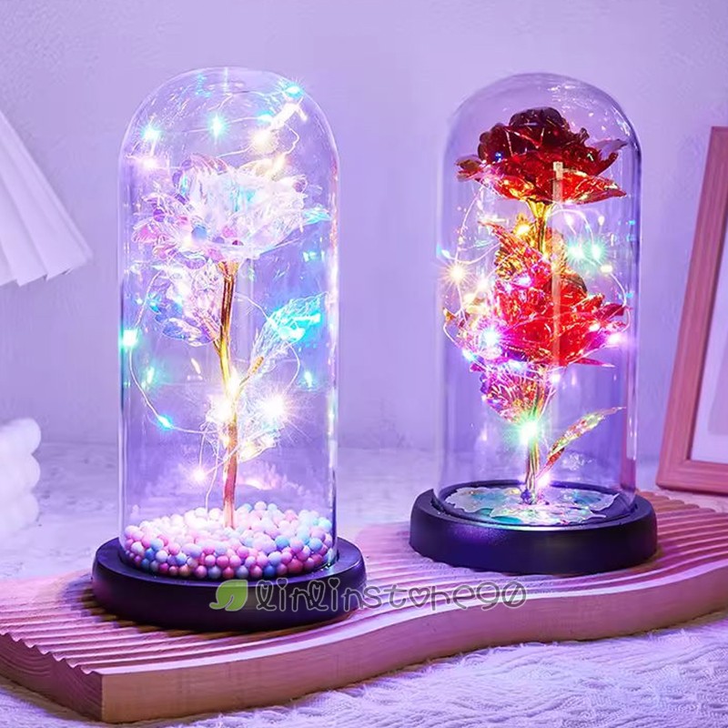 Valentine’s Day Enchanted Crystal Galaxy Rose Flower In Dome Glass LED Light