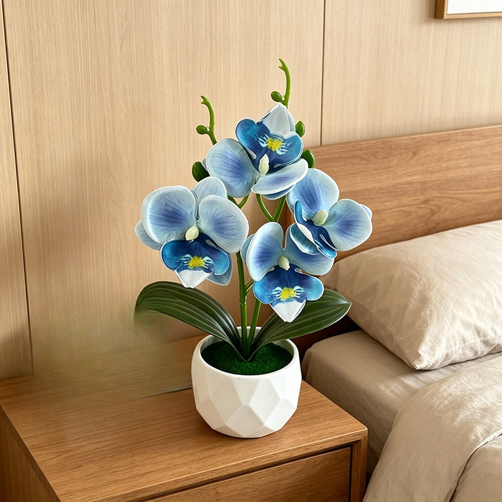 Artificial Butterfly Orchid Potted Plant with Diamond Base for Styling Use