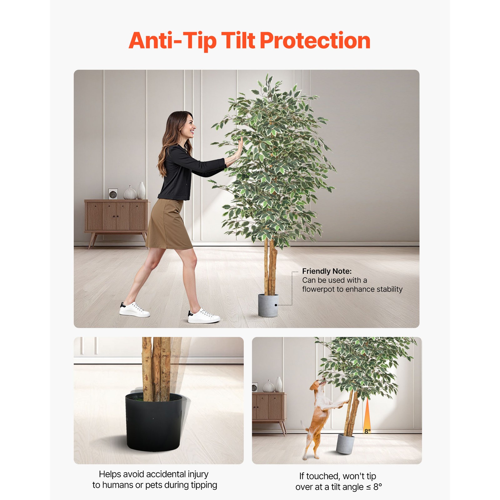 Uimoso 6FT Artificial Ficus Tree Tall Faux Plant with Black Pot Indoor Decor